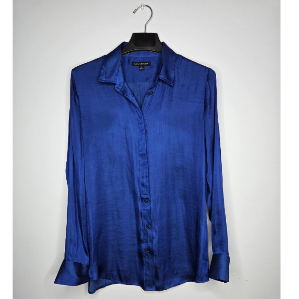 Banana Republic Cobalt Blue Satin Button-Down Blouse M